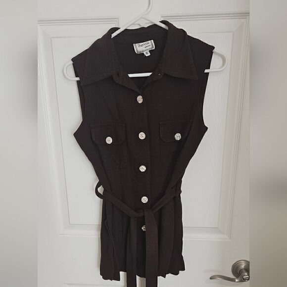Therese Cinderella Women Sleeveless Brown Button Down Vest Top Size 6/ Small - Picture 2 of 6